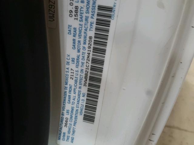 3VWBB21C72M419208 - 2002 VOLKSWAGEN NEW BEETLE 白色 照片 10