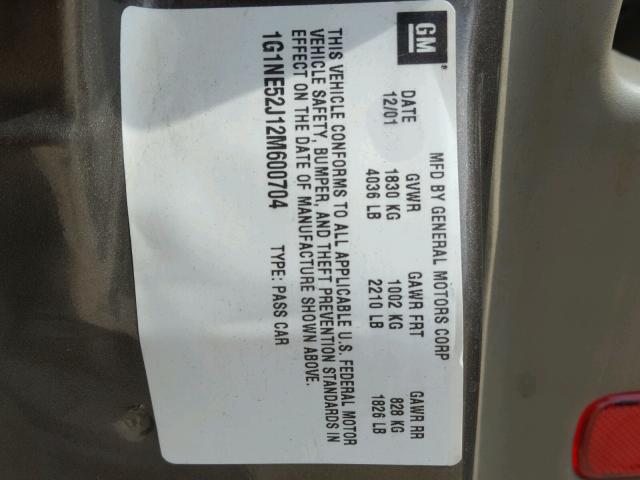 1G1NE52J12M600704 - 2002 CHEVROLET MALIBU LS GOLD photo 10