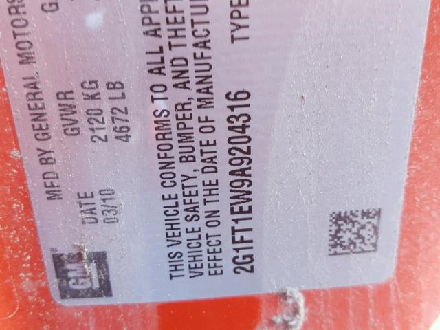 2G1FT1EW9A9204316 - 2010 CHEVROLET CAMARO SS Naranja foto 10