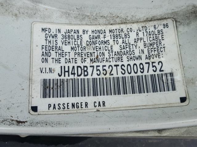 JH4DB7552TS009752 - 1996 ACURA INTEGRA LS WHITE photo 10