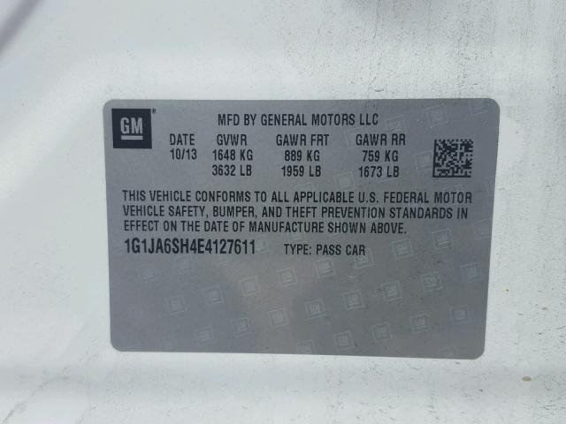 1G1JA6SH4E4127611 - 2014 CHEVROLET SONIC LS 白色 照片 10