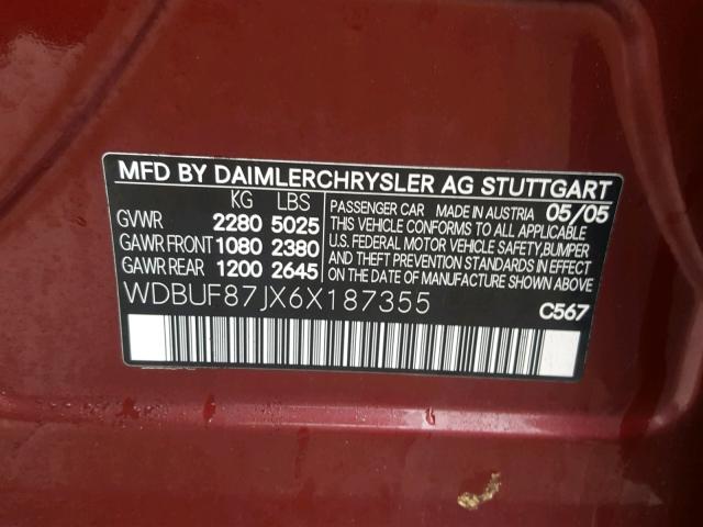 WDBUF87JX6X187355 - 2006 MERCEDES-BENZ E 350 4MAT BURGUNDY photo 10