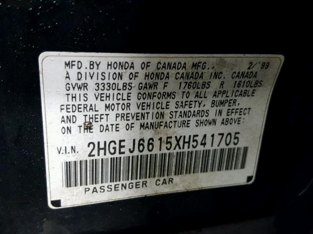 2HGEJ6615XH541705 - 1999 HONDA CIVIC BASE GREEN photo 10