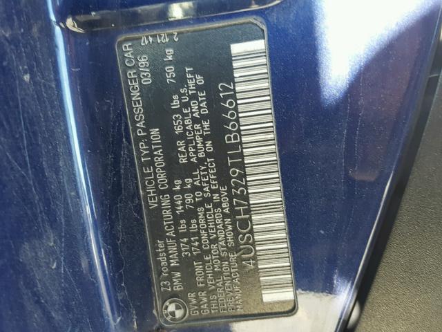 4USCH7329TLB66612 - 1996 BMW Z3 1.9 BLUE photo 10
