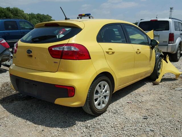 KNADM5A34G6569630 - 2016 KIA RIO LX YELLOW photo 4