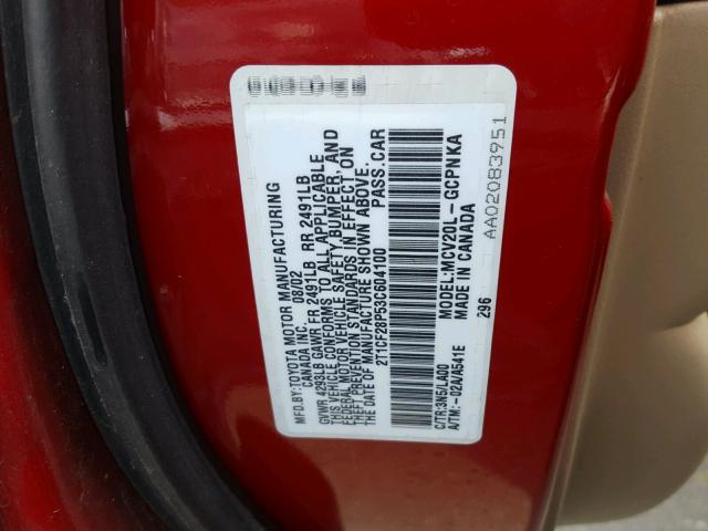 2T1CF28P53C604100 - 2003 TOYOTA CAMRY SOLA RED photo 10