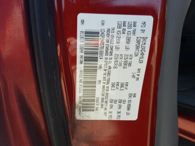 1D4GP24R57B166014 - 2007 DODGE GRAND CARA RED photo 10