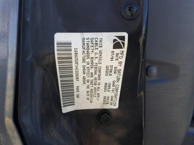 1G8AZ52FX4Z226387 - 2004 SATURN ION LEVEL ნაცრისფერი ფოტო 10