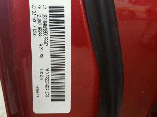 1B3HB48A69D198687 - 2009 DODGE CALIBER SX RED photo 10