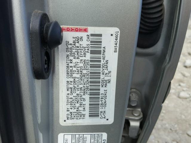 JTDBE32K630157353 - 2003 TOYOTA CAMRY LE SILVER photo 10