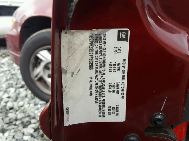 1G2WK52J91F203933 - 2001 PONTIAC GRAND PRIX 勃艮第红 照片 10
