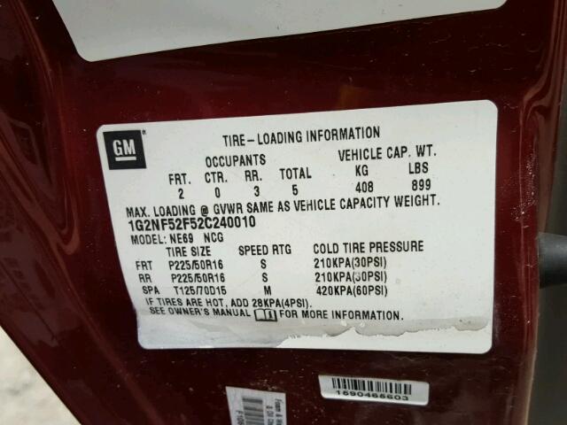 1G2NF52F52C240010 - 2002 PONTIAC GRAND AM S მუქწითელი ფოტო 10