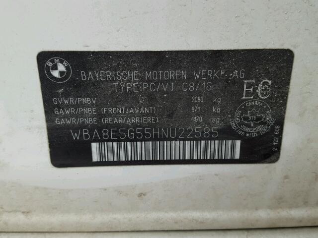 WBA8E5G55HNU22585 - 2017 BMW 320 XI WHITE photo 10