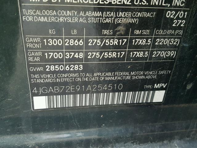 4JGAB72E91A254510 - 2001 MERCEDES-BENZ ML 430 绿色 照片 10