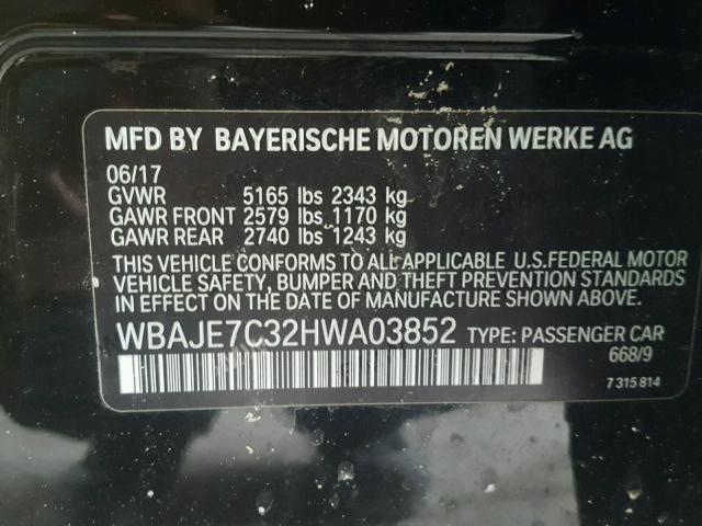 WBAJE7C32HWA03852 - 2017 BMW 540 XI BLACK photo 10