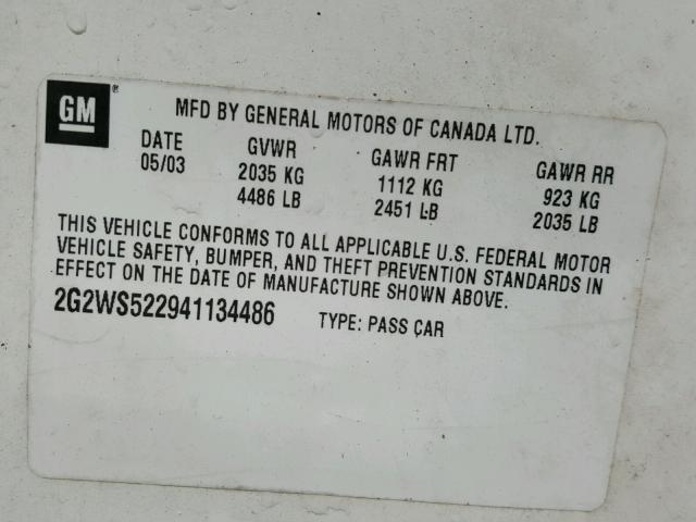 2G2WS522941134486 - 2004 PONTIAC GRAND PRIX Ağ foto 10