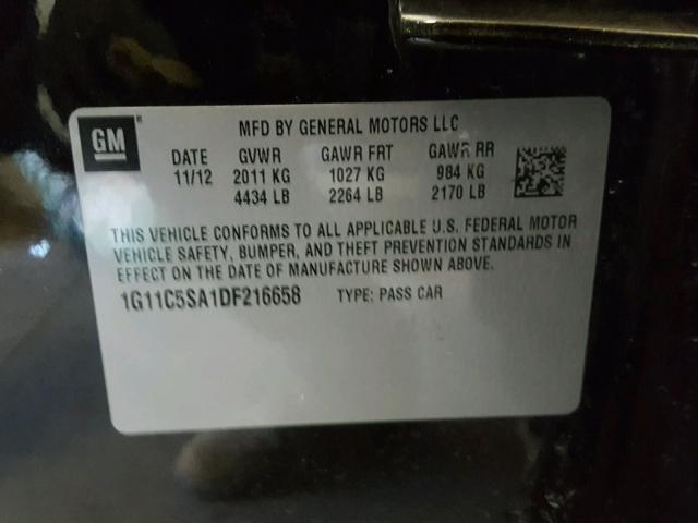 1G11C5SA1DF216658 - 2013 CHEVROLET MALIBU 1LT 黑色 照片 10