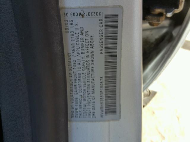 WVWRH63B63P180578 - 2003 VOLKSWAGEN PASSAT GLX 银色 照片 10