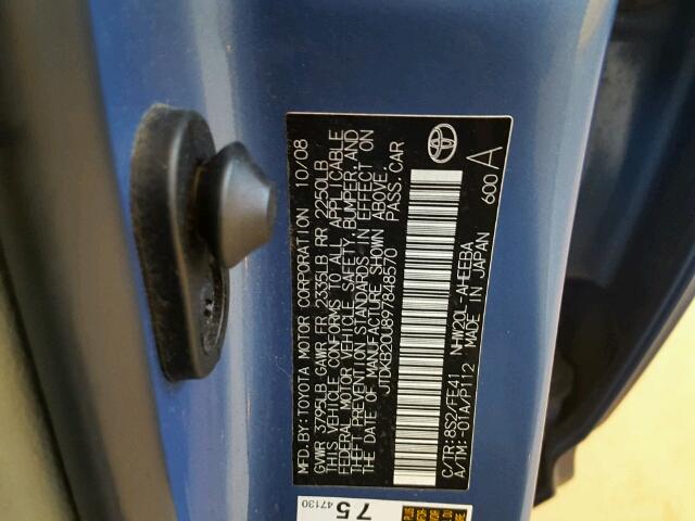 JTDKB20U897848570 - 2009 TOYOTA PRIUS 蓝色 照片 10