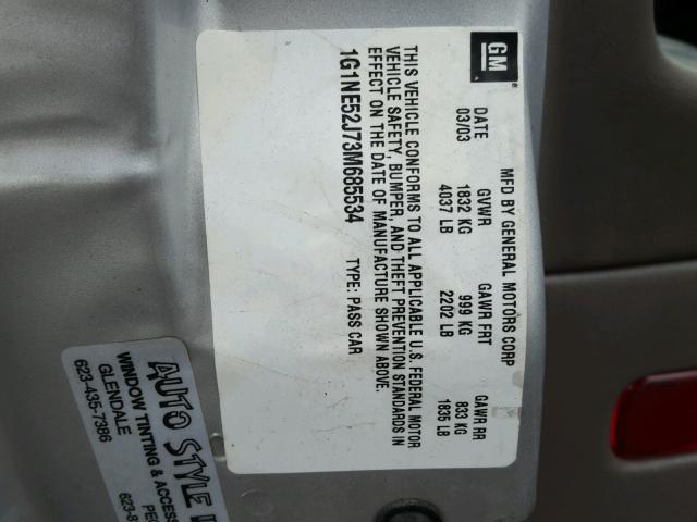 1G1NE52J73M685534 - 2003 CHEVROLET MALIBU LS ვერცხლისფერი ფოტო 10