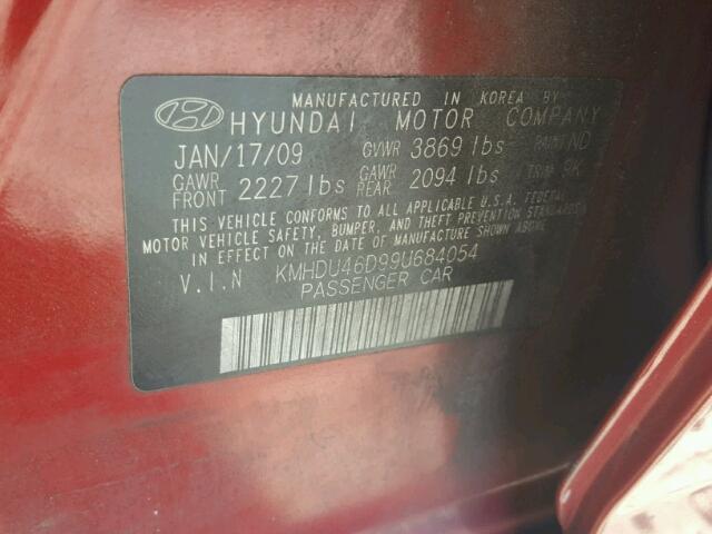 KMHDU46D99U684054 - 2009 HYUNDAI ELANTRA GL RED photo 10