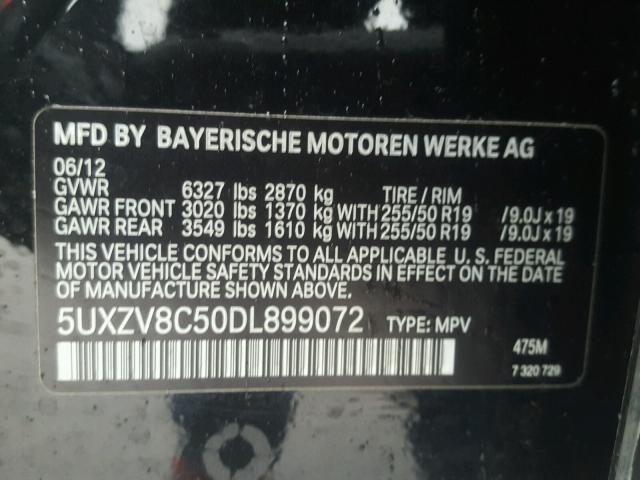5UXZV8C50DL899072 - 2013 BMW X5 XDRIVE5 BLACK photo 10