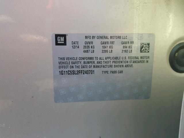 1G11C5SL2FF240701 - 2015 CHEVROLET MALIBU 1LT TAN photo 10