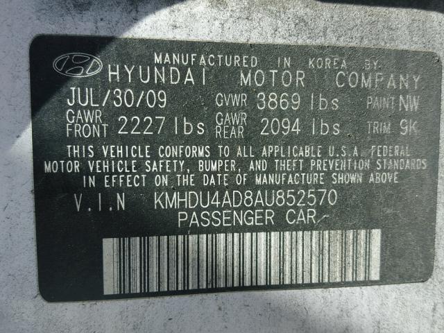 KMHDU4AD8AU852570 - 2010 HYUNDAI ELANTRA BL WHITE photo 10