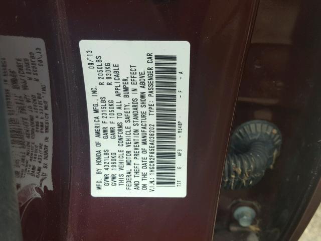 1HGCR2F85EA036202 - 2014 HONDA ACCORD EXL MAROON photo 10