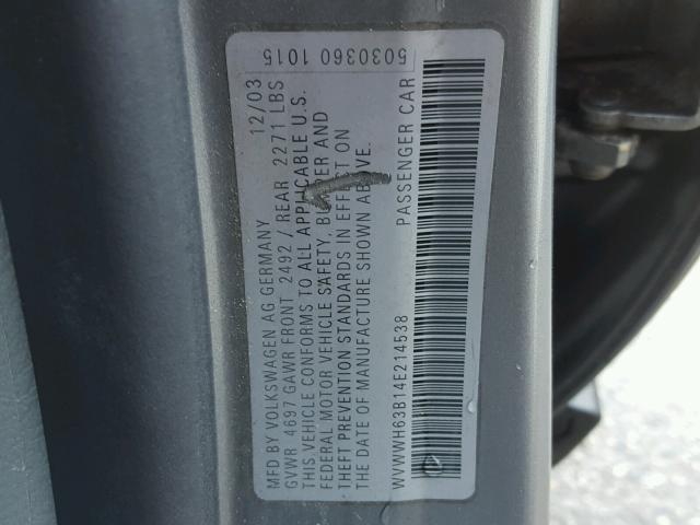 WVWWH63B14E214538 - 2004 VOLKSWAGEN PASSAT GLX 银色 照片 10