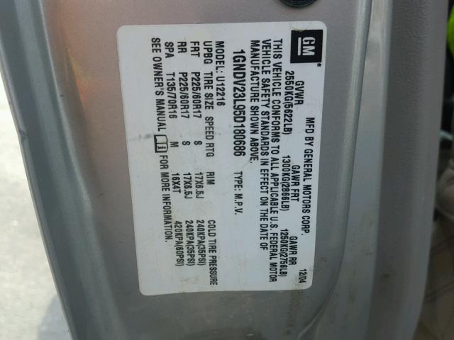 1GNDV23L95D180686 - 2005 CHEVROLET UPLANDER L 银色 照片 10