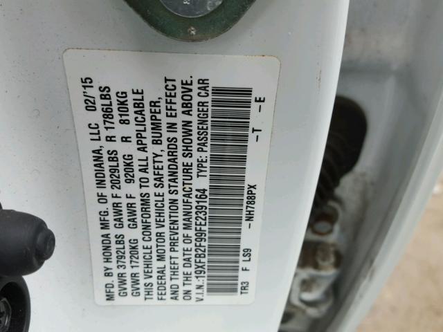 19XFB2F99FE239164 - 2015 HONDA CIVIC EXL Ağ foto 10