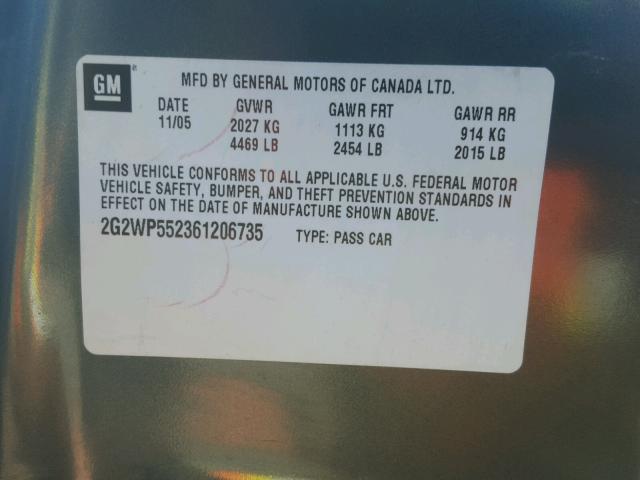 2G2WP552361206735 - 2006 PONTIAC GRAND PRIX Dəniz mavisi foto 10