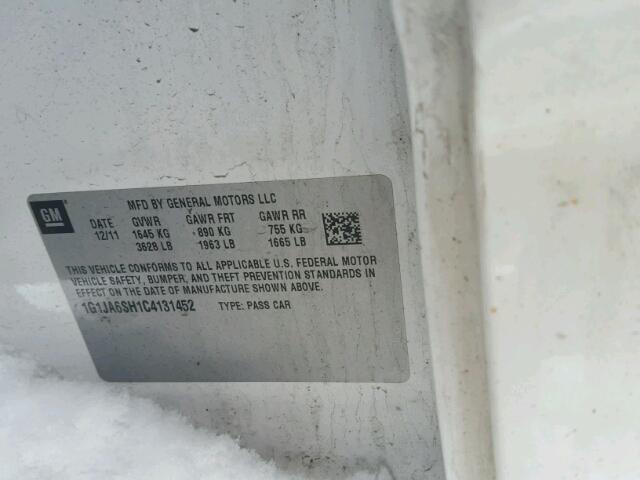 1G1JA6SH1C4131452 - 2012 CHEVROLET SONIC LS 白色 照片 10