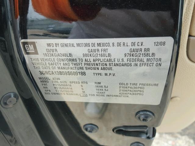 3GNCA13B59S609188 - 2009 CHEVROLET HHR LS შავი ფოტო 10