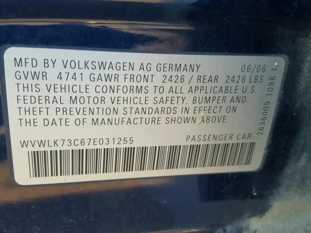 WVWLK73C67E031255 - 2007 VOLKSWAGEN PASSAT 2.0 BLUE photo 10