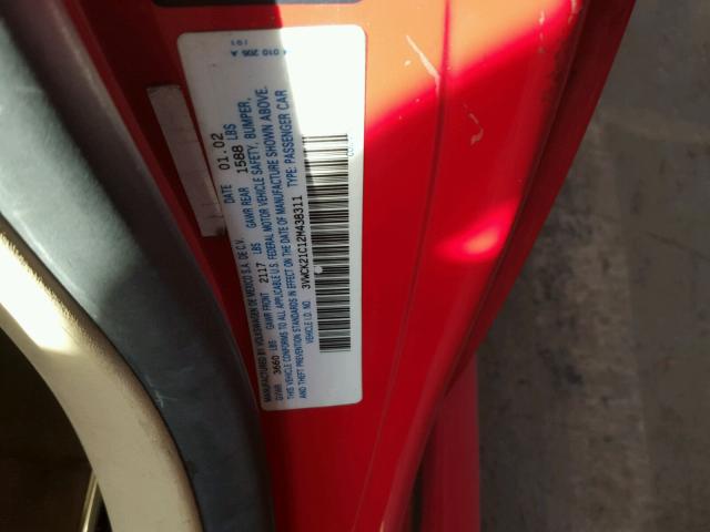 3VWCK21C12M438311 - 2002 VOLKSWAGEN NEW BEETLE 红色 照片 10