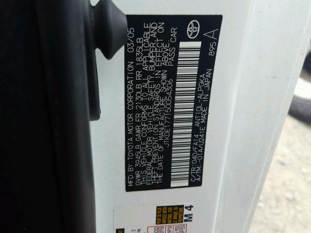 JTKDE177150054306 - 2005 TOYOTA SCION TC 白色 照片 10