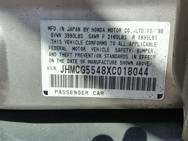 JHMCG5548XC018044 - 1999 HONDA ACCORD LX GOLD photo 10