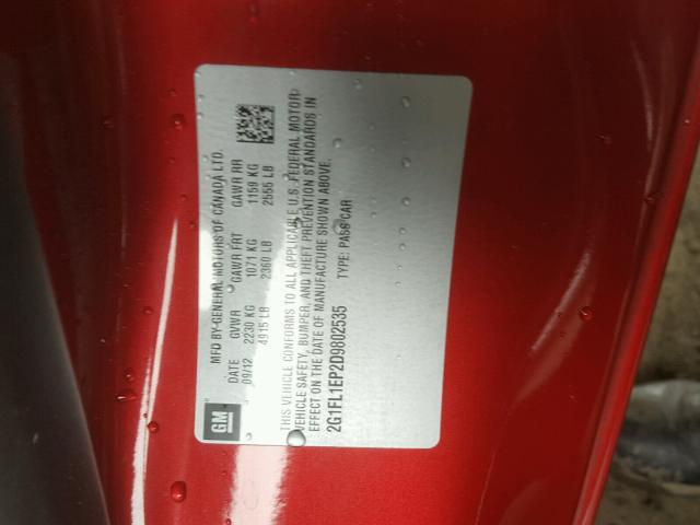 2G1FL1EP2D9802535 - 2013 CHEVROLET CAMARO ZL1 RED photo 10