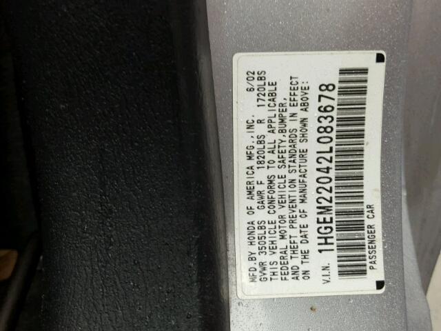 1HGEM22042L083678 - 2002 HONDA CIVIC EX Gümüş foto 10