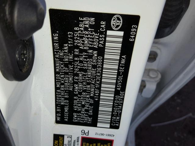 4T4BF1FK3ER363660 - 2014 TOYOTA CAMRY L WHITE photo 10