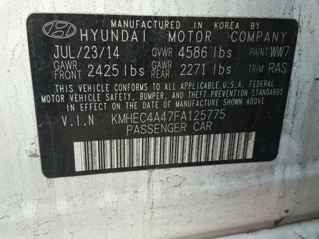 KMHEC4A47FA125775 - 2015 HYUNDAI SONATA HYB WHITE photo 10