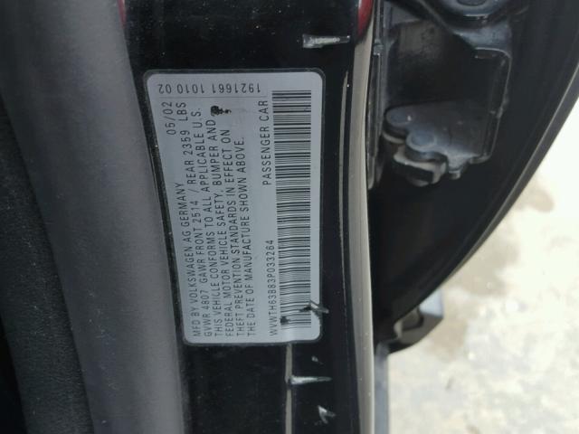 WVWTH63B83P033264 - 2003 VOLKSWAGEN PASSAT GLX BLACK photo 10