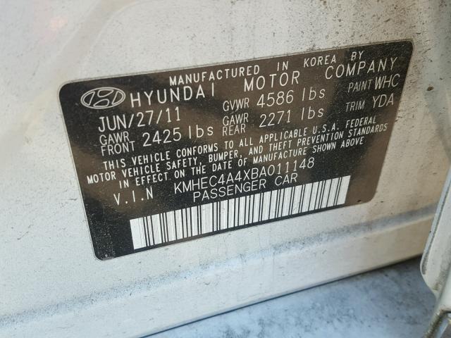 KMHEC4A4XBA011148 - 2011 HYUNDAI SONATA HYB WHITE photo 10