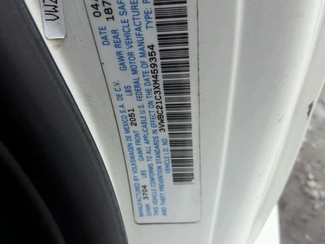 3VWBC21C3XM459354 - 1999 VOLKSWAGEN NEW BEETLE 白色 照片 10