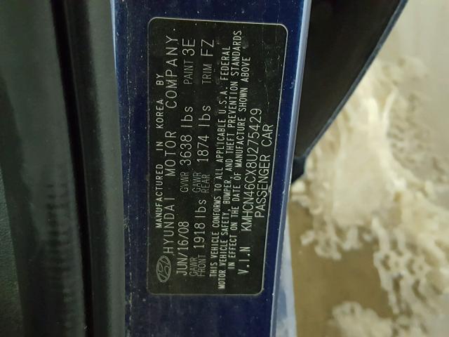 KMHCN46CX8U275429 - 2008 HYUNDAI ACCENT GLS BLUE photo 10