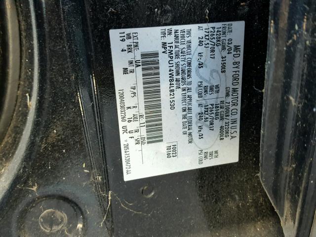 1FMPU14W84LB21530 - 2004 FORD EXPEDITION BLACK photo 10