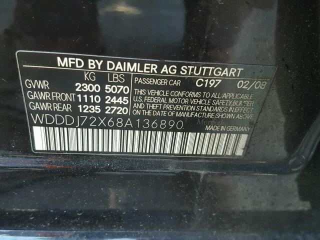 WDDDJ72X68A136890 - 2008 MERCEDES-BENZ CLS 550 BLACK photo 10