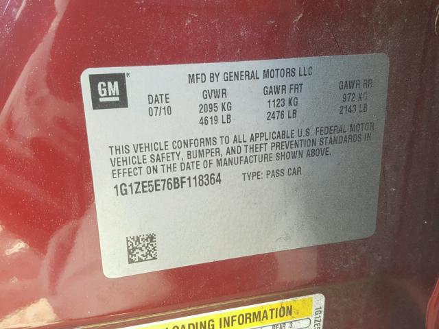 1G1ZE5E76BF118364 - 2011 CHEVROLET MALIBU LTZ MAROON photo 10